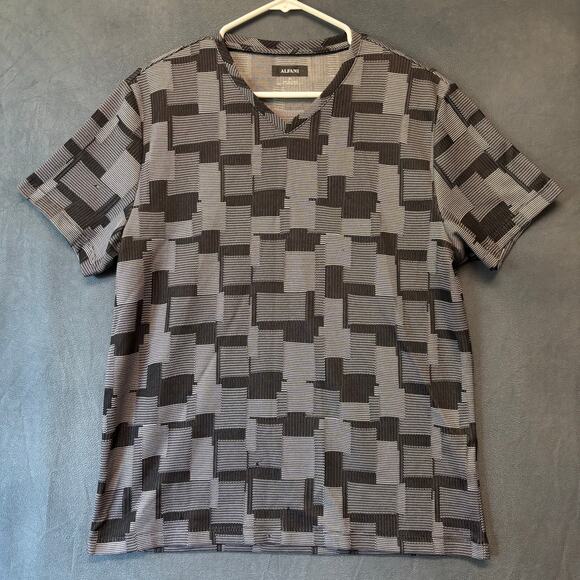 Alfani Geometric Y2K Revival Shirt Medium Quiet Luxury Retro Black Gray Club - Picture 1 of 11